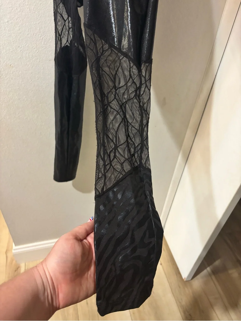 Revolution/Tenth House “Transit” Black One-Shoulder Cutout Mesh-Panel Unitard